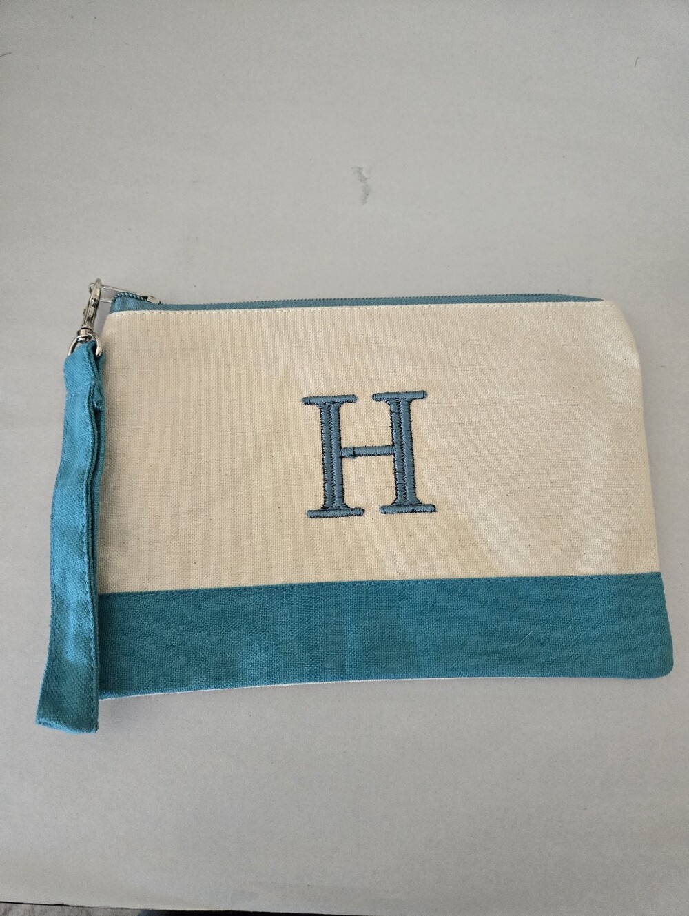 Multi Letter Monogrammed Embroidered Linen Zippered Pouch Bag See Options